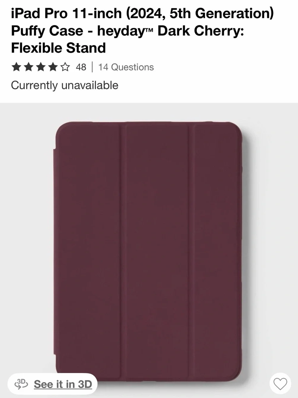 heyday Puffy Tablet Case in Dark Cherry